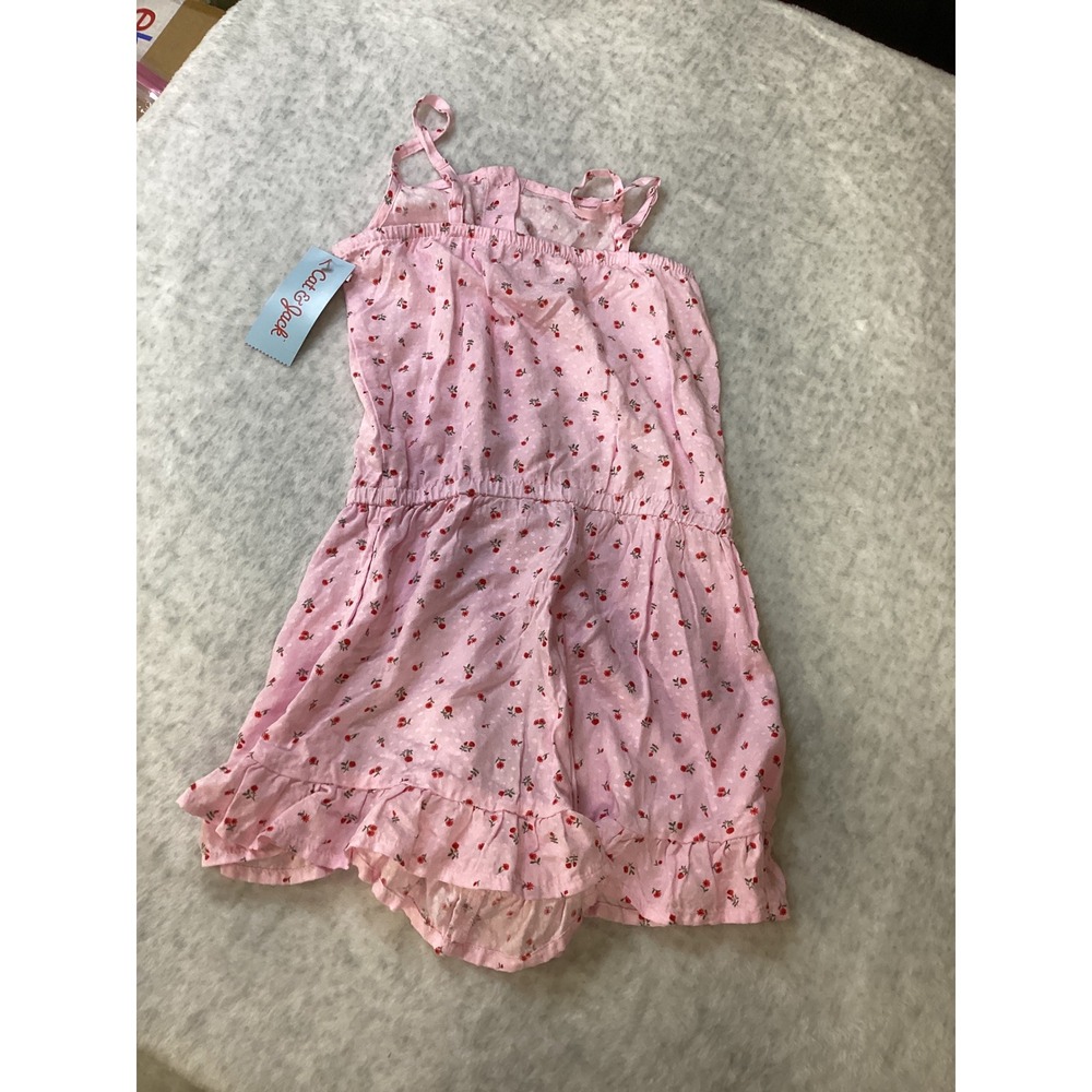 Cat & Jack Girls Pink Floral Dobby Romper Size S 6/7 NWT Sleeveless Ruffle